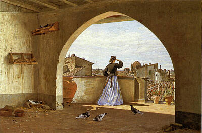 Odoardo Borrani Painting - My Terrace. Florence by Odoardo Borrani
