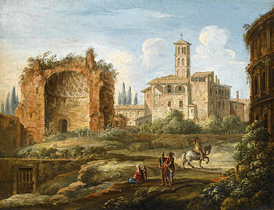  Painting - Partial View Of The Coliseum And The Basilique Of Francesca Romana by Giovanni Battista Busiri