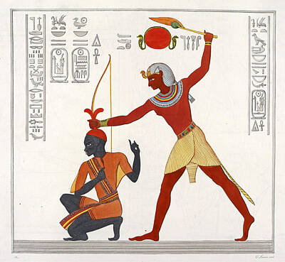 Giuseppe Angelelli Drawing - Ramesses II Striking An Ethiopian Prisoner by Giuseppe Angelelli