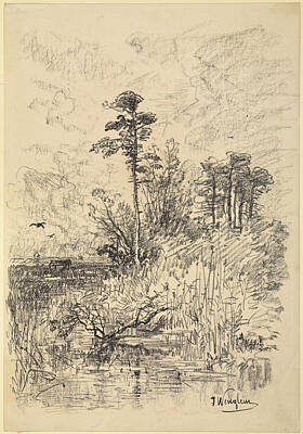  Drawing - River Landscape by Joseph Wenglein