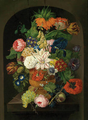Drechsler Painting - Still Life Of Flowers With Grapes by Johann Baptist Drechsler