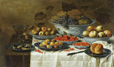  Painting - Still Life With Fruits In Delft Porcelain by Floris van Schooten