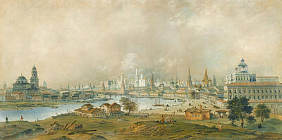 Carlo Bossoli Painting - View Of The Moscow Kremlin From Ustinsky Bridge by Carlo Bossoli