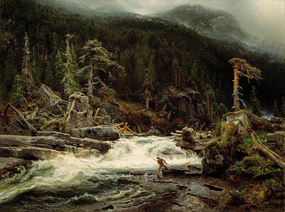 August Cappelen Painting - Waterfall In Telemark by August Cappelen