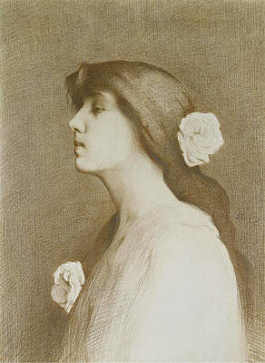  Drawing - Young Girl With Roses by Alexandre Seon