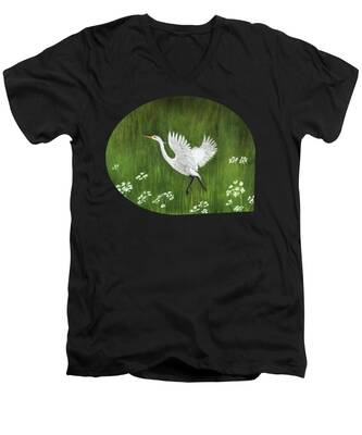 Egrets Dancing V-Neck T-Shirts