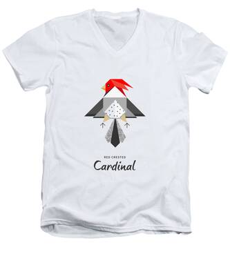 Red Crested Cardinal V-Neck T-Shirts