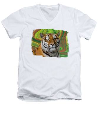 Tiger Acrylic V-Neck T-Shirts