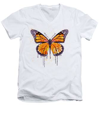 Yellow Butterfly V-Neck T-Shirts