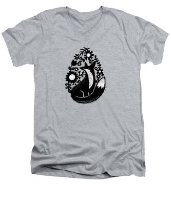 Black And White Sunflower V-Neck T-Shirts