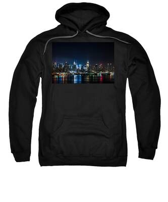Metropolitan Skyline Over Shores Hooded Sweatshirts