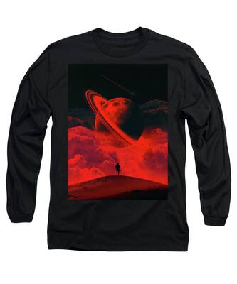 Red Skies With Moon Long Sleeve T-Shirts