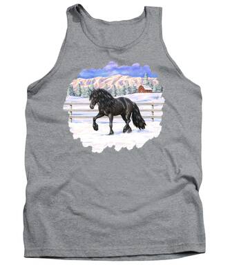 Horse In Snow Tank Tops