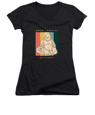 Smiling Buddha Women's V-Neck T-Shirts