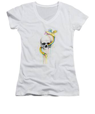 Human Skull Women's V-Neck T-Shirts