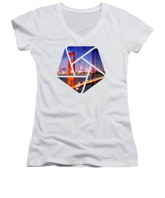 San Francisco Bay Bridge Women's V-Neck T-Shirts