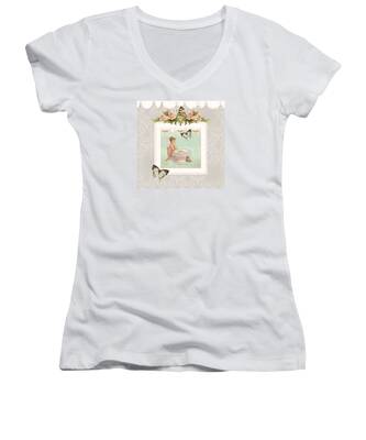 Hybrid Tea Rose Women's V-Neck T-Shirts