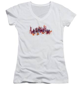 Manhattan Skyline Women's V-Neck T-Shirts