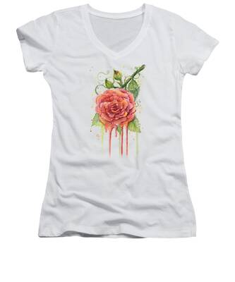 Rose Bud Women's V-Neck T-Shirts