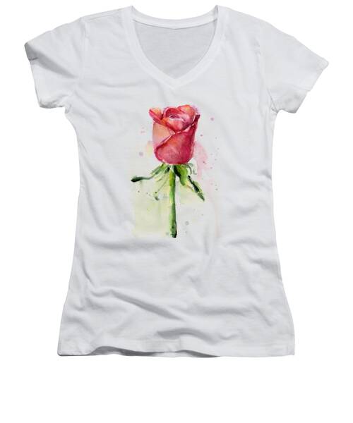 Red Floral Women's V-Neck T-Shirts