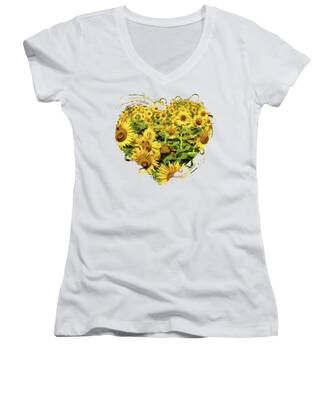 Field Of Sunflowers Women's V-Neck T-Shirts