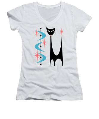 Turquoise And Black Women's V-Neck T-Shirts