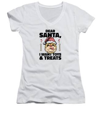 Santa Dog Women's V-Neck T-Shirts