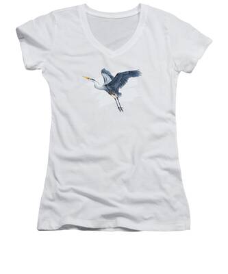Great Blue Heron In Flight Women's V-Neck T-Shirts