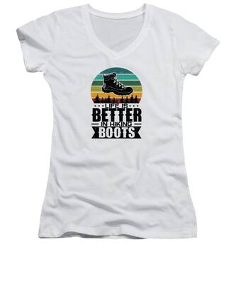 Hiking Boots Women's V-Neck T-Shirts