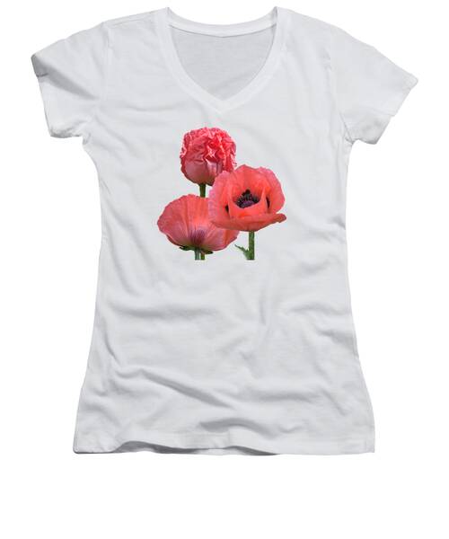 Pink Green Flowers Translucent Women's V-Neck T-Shirts