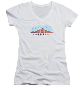 Portland Skyline Women's V-Neck T-Shirts