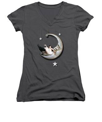Crescent Moon Women's V-Neck T-Shirts