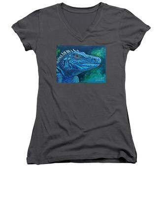 Grand Cayman Blue Iguana Women's V-Neck T-Shirts