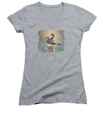 Male Wood Duck Women's V-Neck T-Shirts