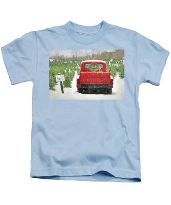 Red Vintage Tractor T-Shirt Tee Kid Children  Xmas Christmas Tree Farmer Farm 