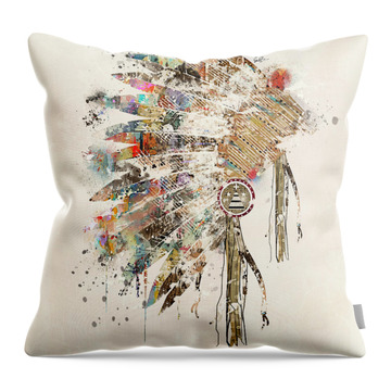 18x18 Indigenous Native Americans Tribe Gifts Headdress Heartbeat Heritage Native American Throw Pillow Multicolor