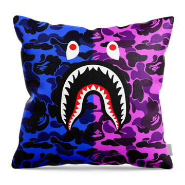 Purple Bape Shark Pillow Case Sofa Cushion Cover 