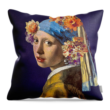 Classic Dutch Painting Girl with a Pearl Earring by Vermeer Throw Pillow Cover Fine Art Pillow Case Sofa Cushion 14x14 16x16 18x18 20x20
