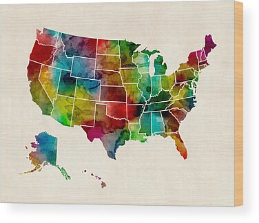 Us State Map Wood Prints