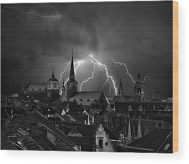 Lightning In The Sky Wood Prints