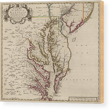 Delaware Map Wood Prints