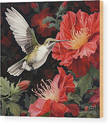 Female Ruby-throated Hummingbird Wood Prints