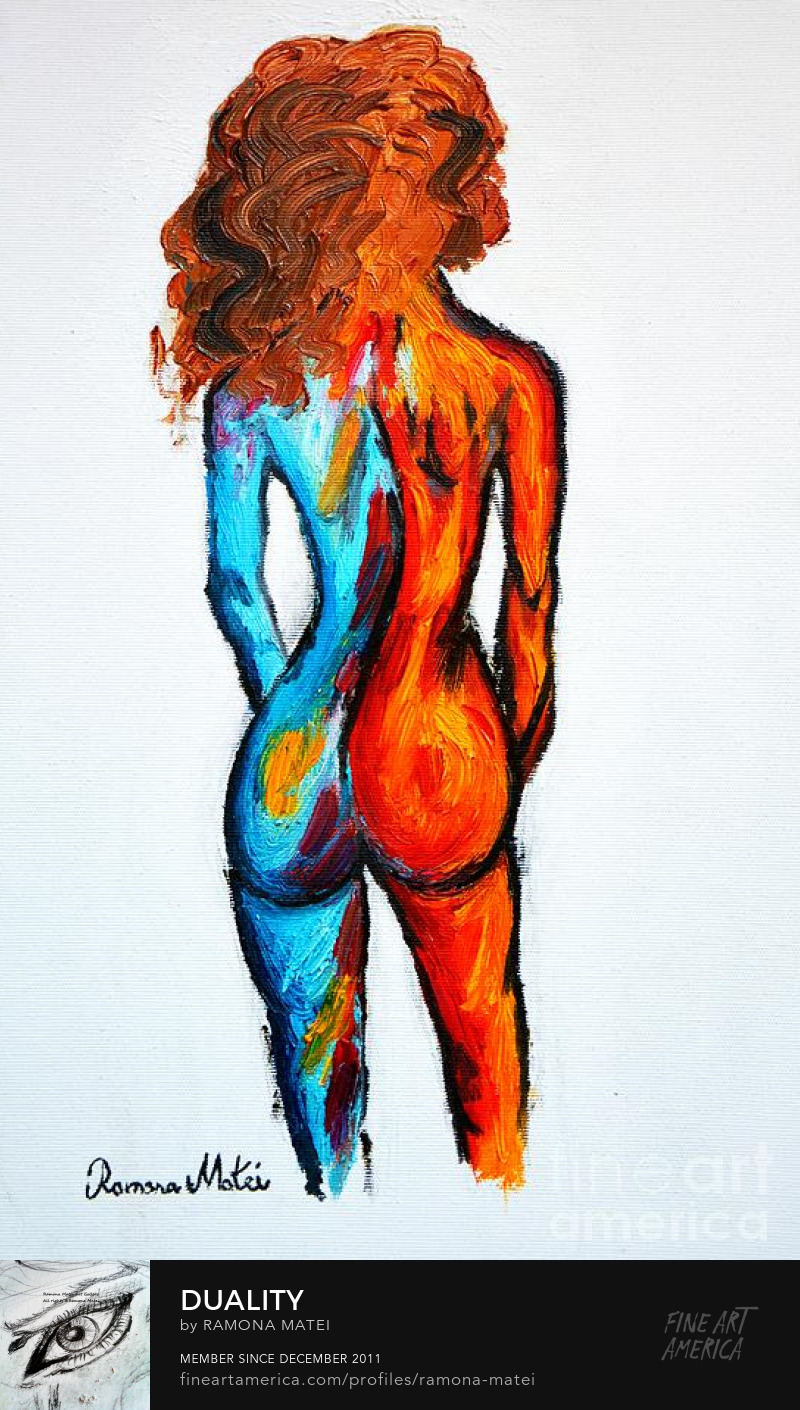 dual duality contrast feeling artistic nude oil painting