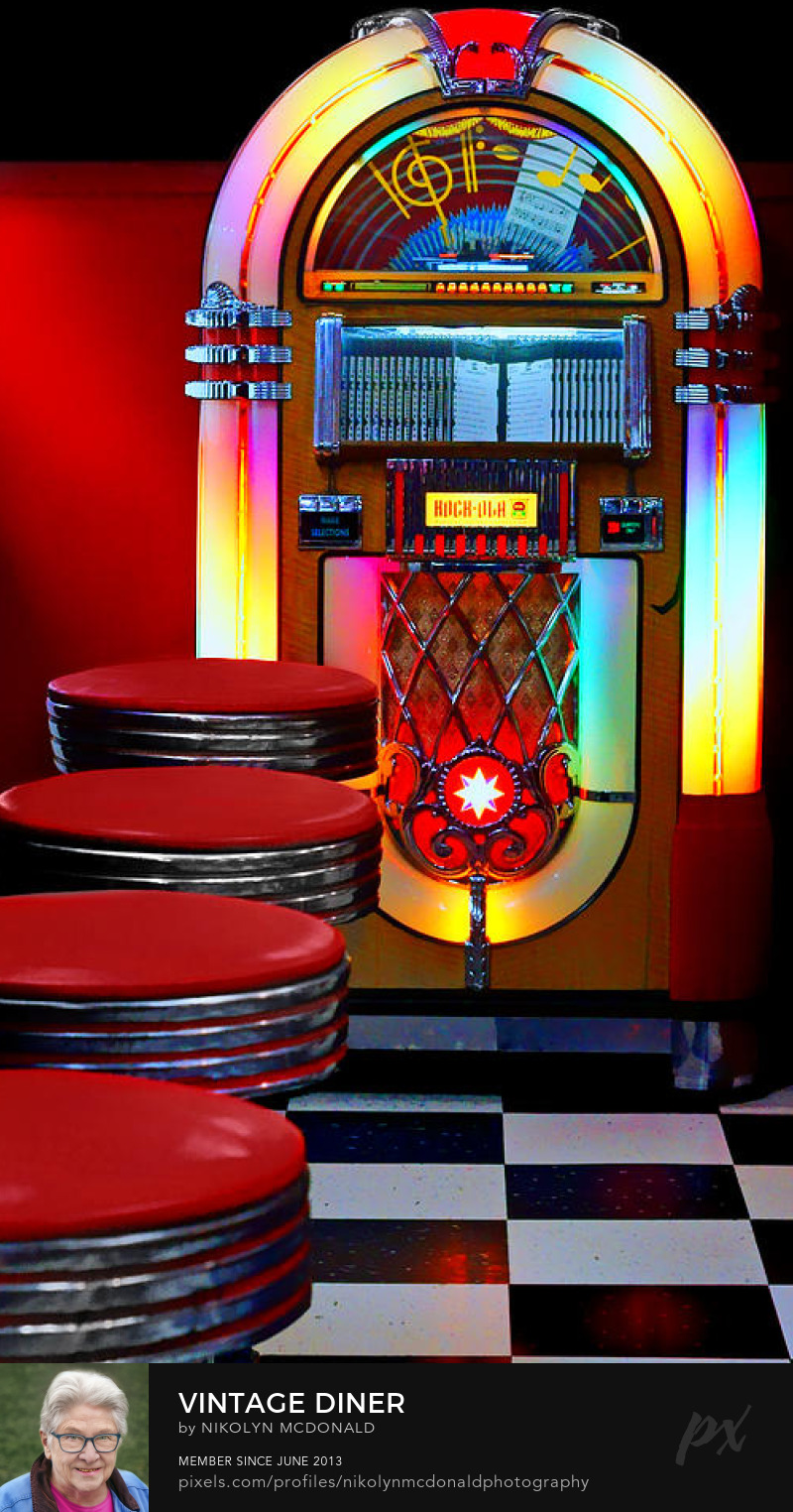 Wurlitzer jukebox red vinyl and chrome stools by nikolyn mcdonald