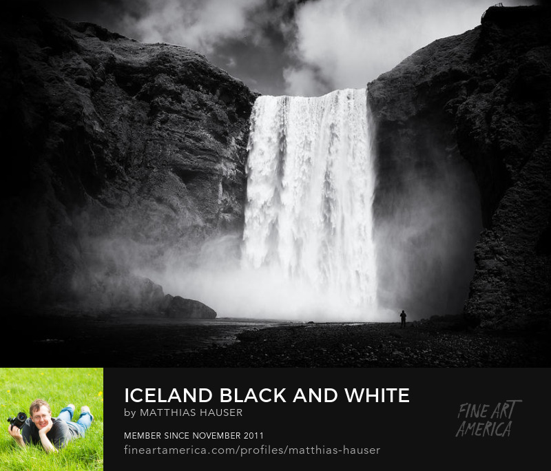 Waterfall in Iceland black and white Wall Art