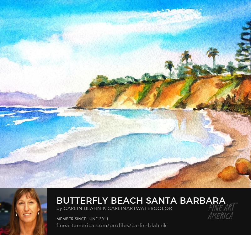 Butterfly Beach Santa Barbara Watercolor Painting Print by Carlin Blahnik