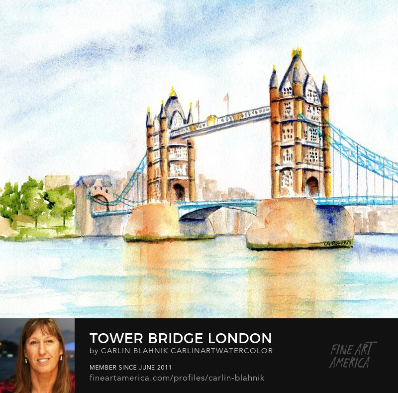 Tower Bridge London Watercolor Painting Print by Carlin Blahnik