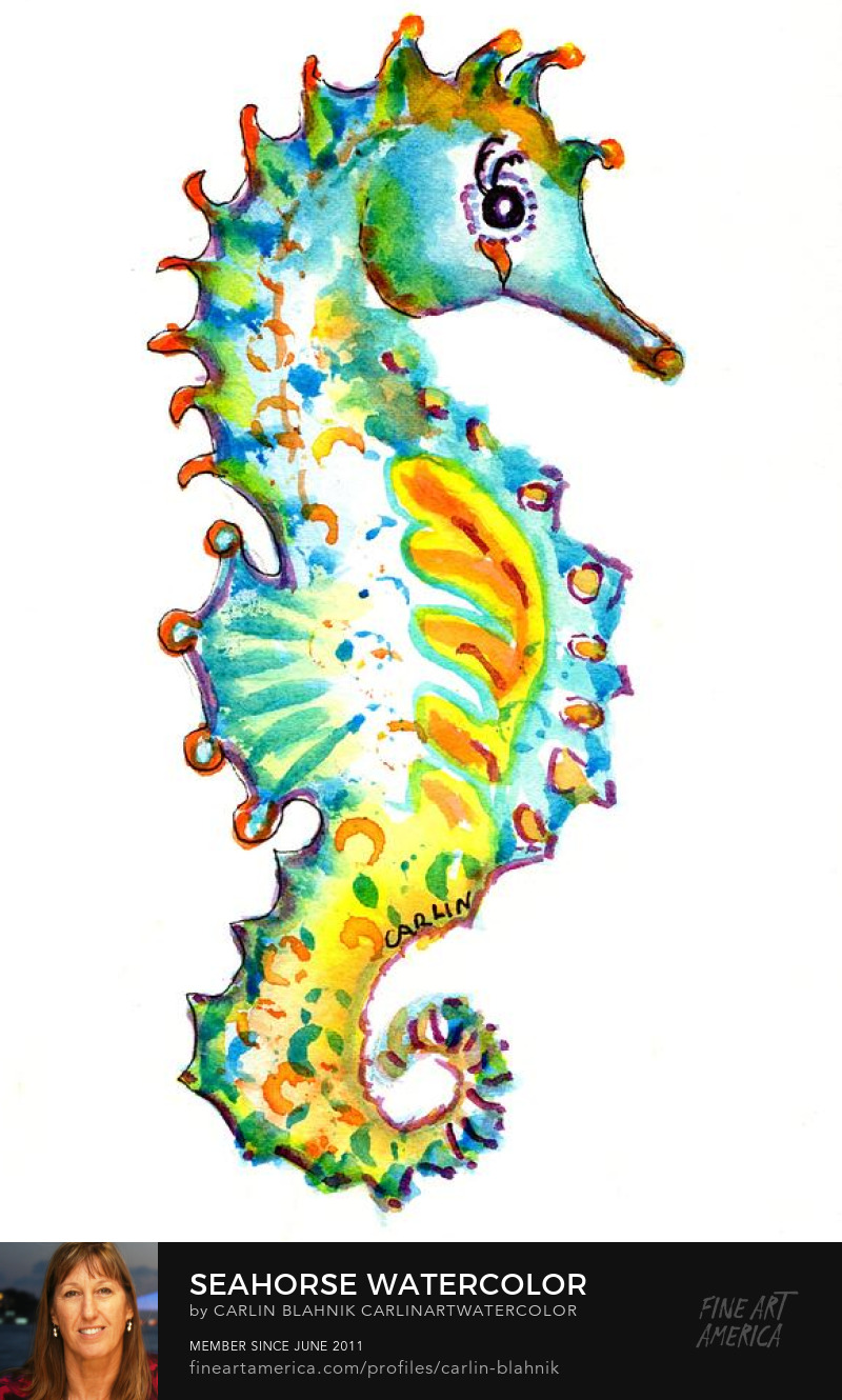Baby Seahorse Watercolor Painting Print by Carlin Blahnik