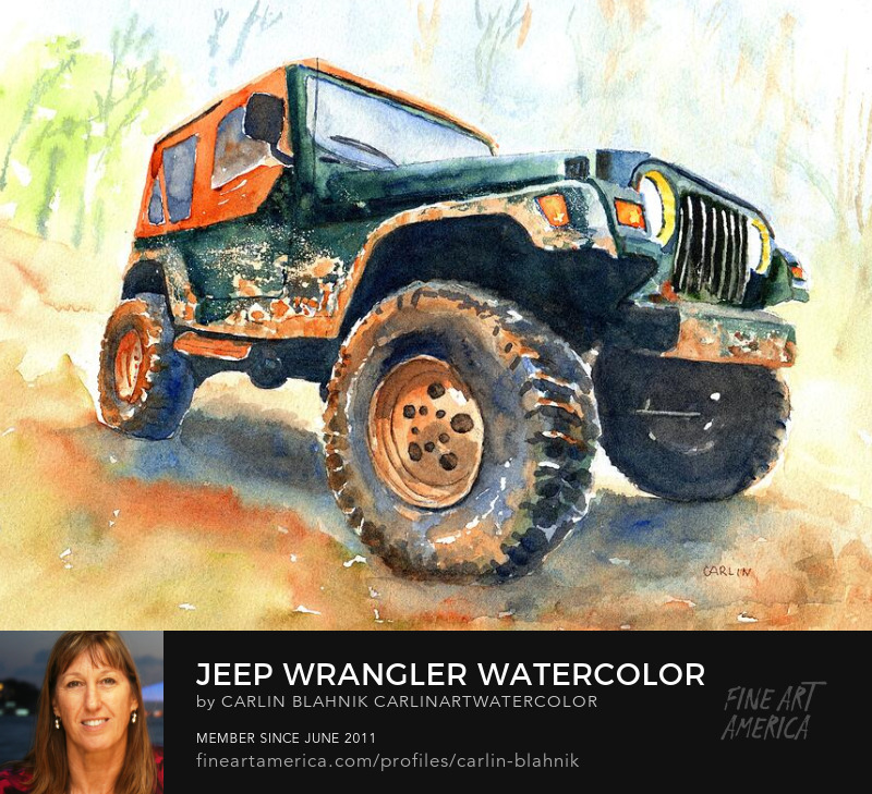Jeep Watercolor Painting Print by Carlin Blahnik