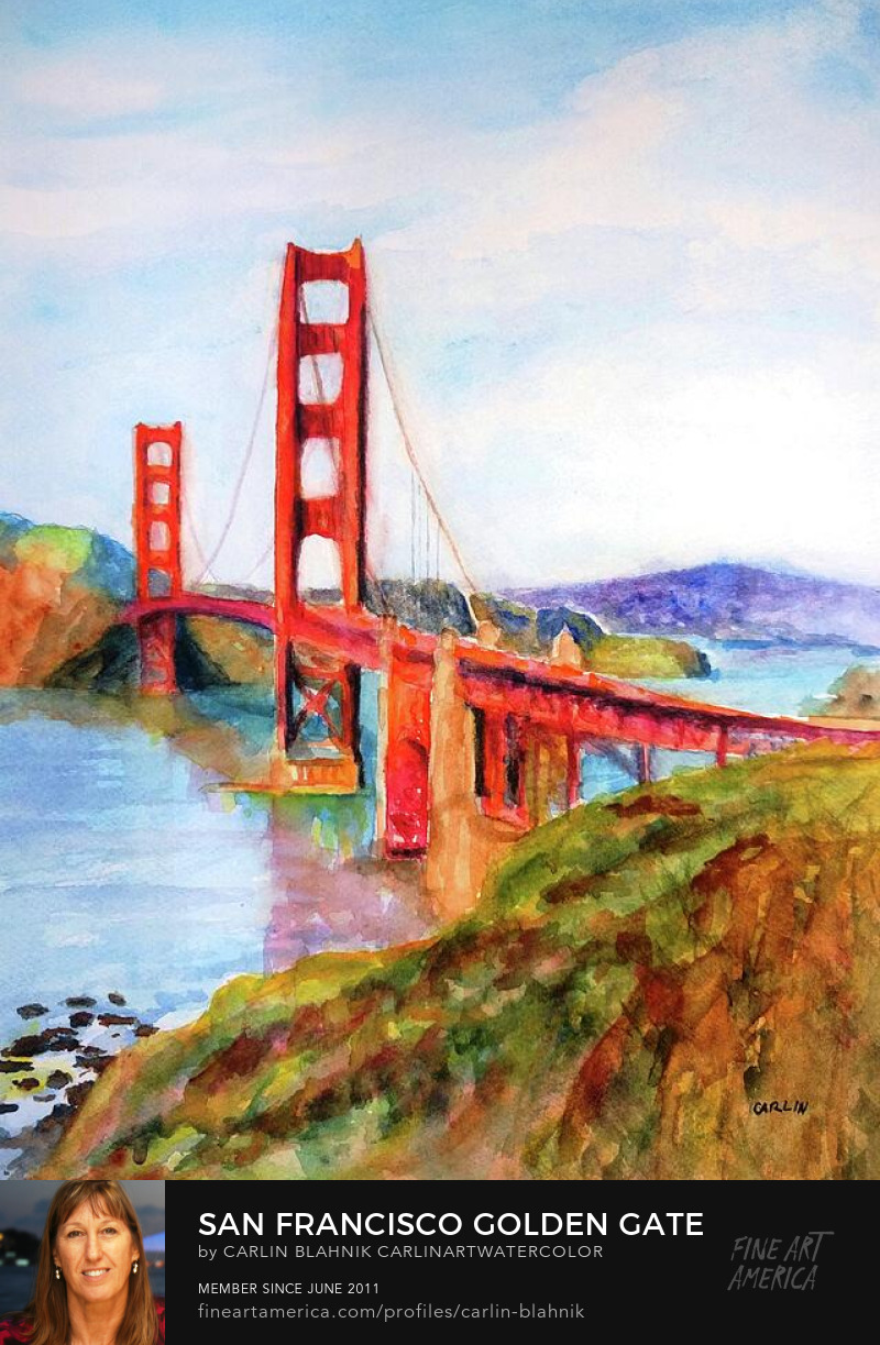 Golden Gate Bridge Watercolor Painting Print by Carlin Blahnik